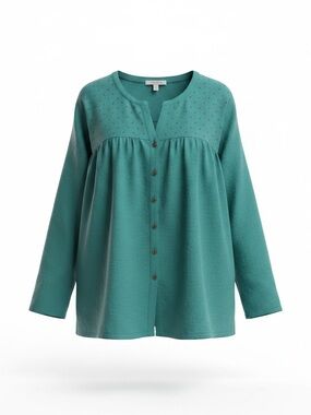 Anthropologie Teal Button-Front Peasant Blouse